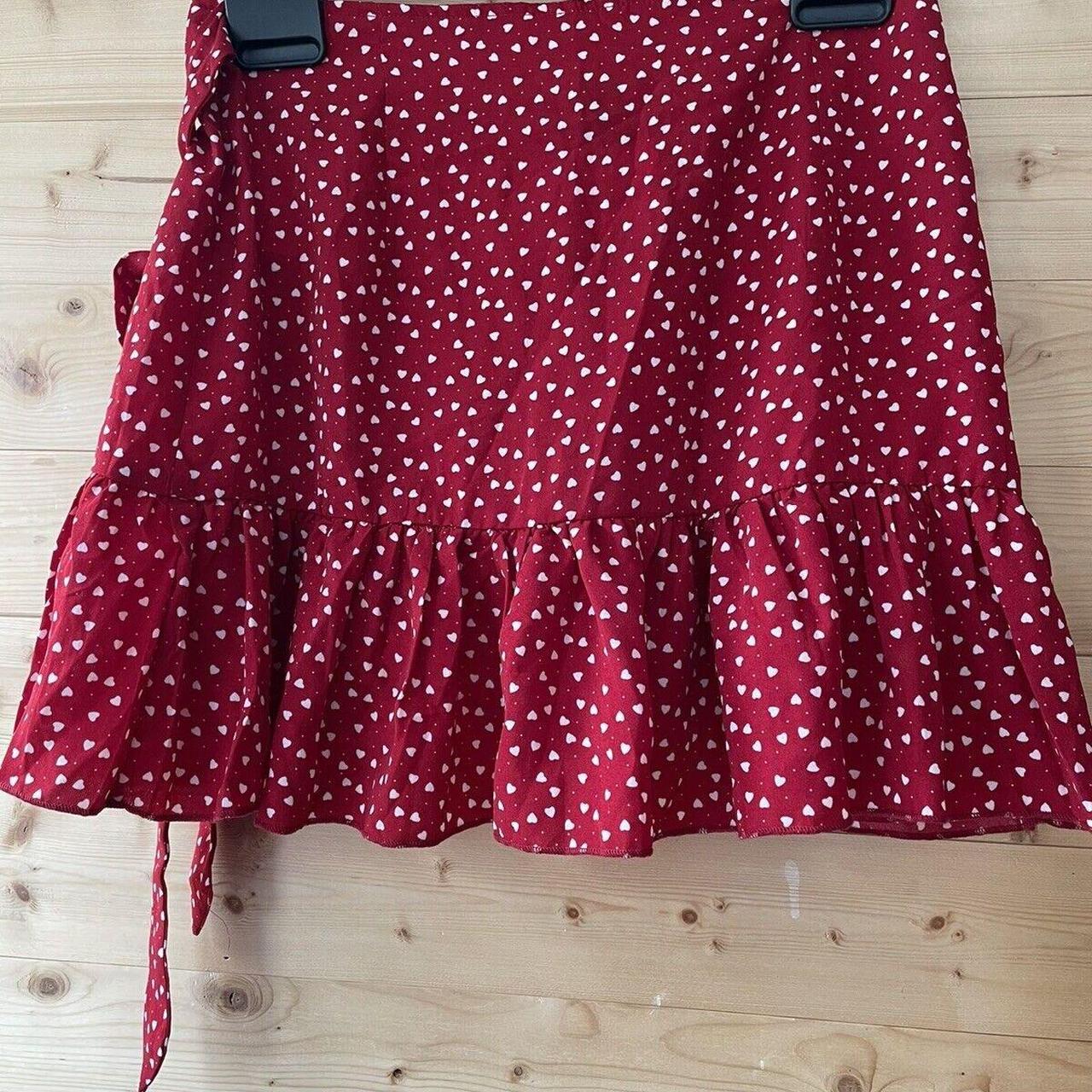 Shein Red Skirt & White Hearts Short UK Size Small... - Depop