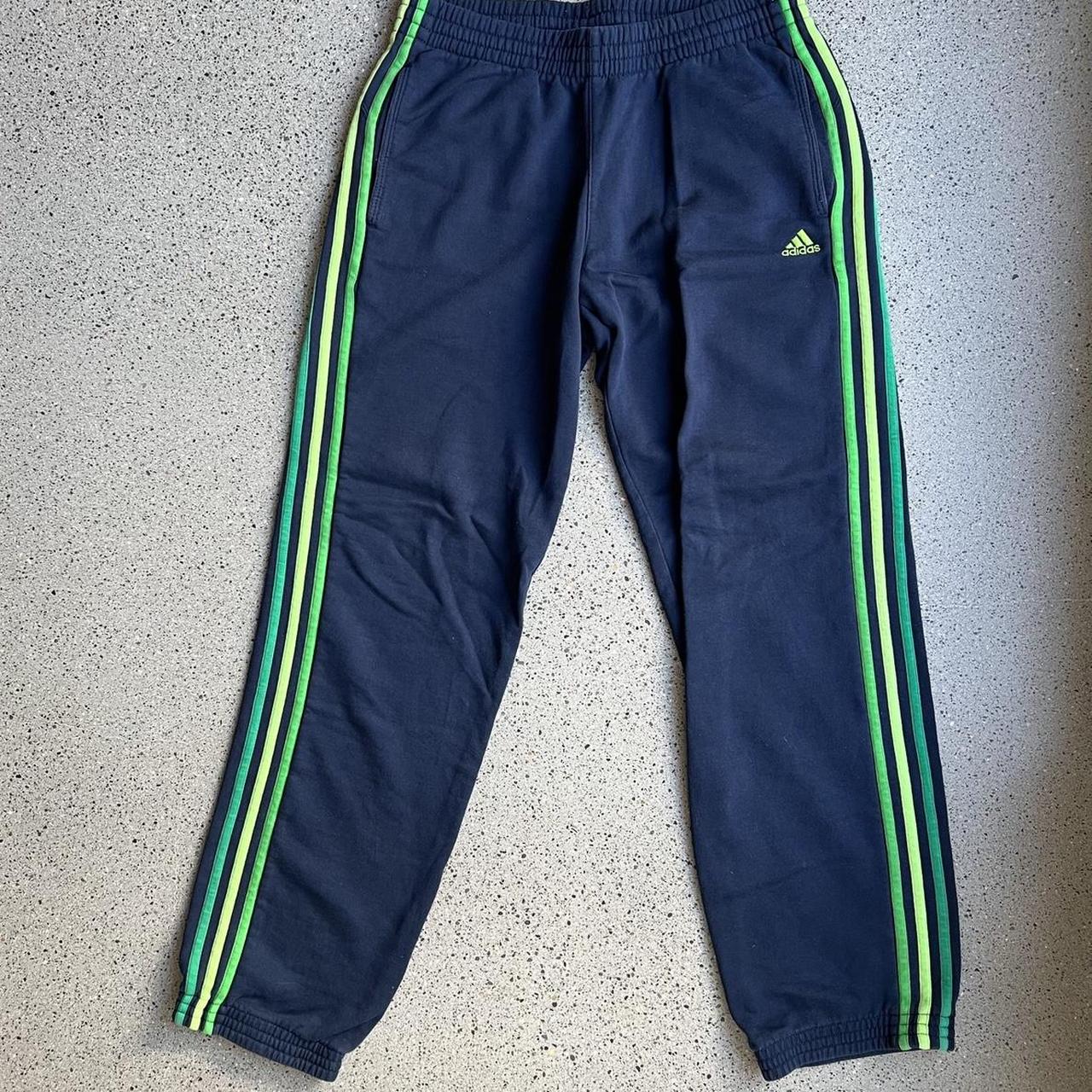 adidas navy and green joggers rare gradient... - Depop