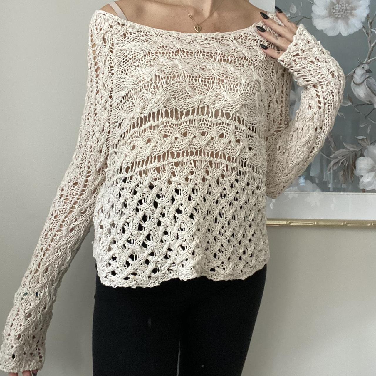 Free people chunky knit cream sweater. Has mixed... Depop