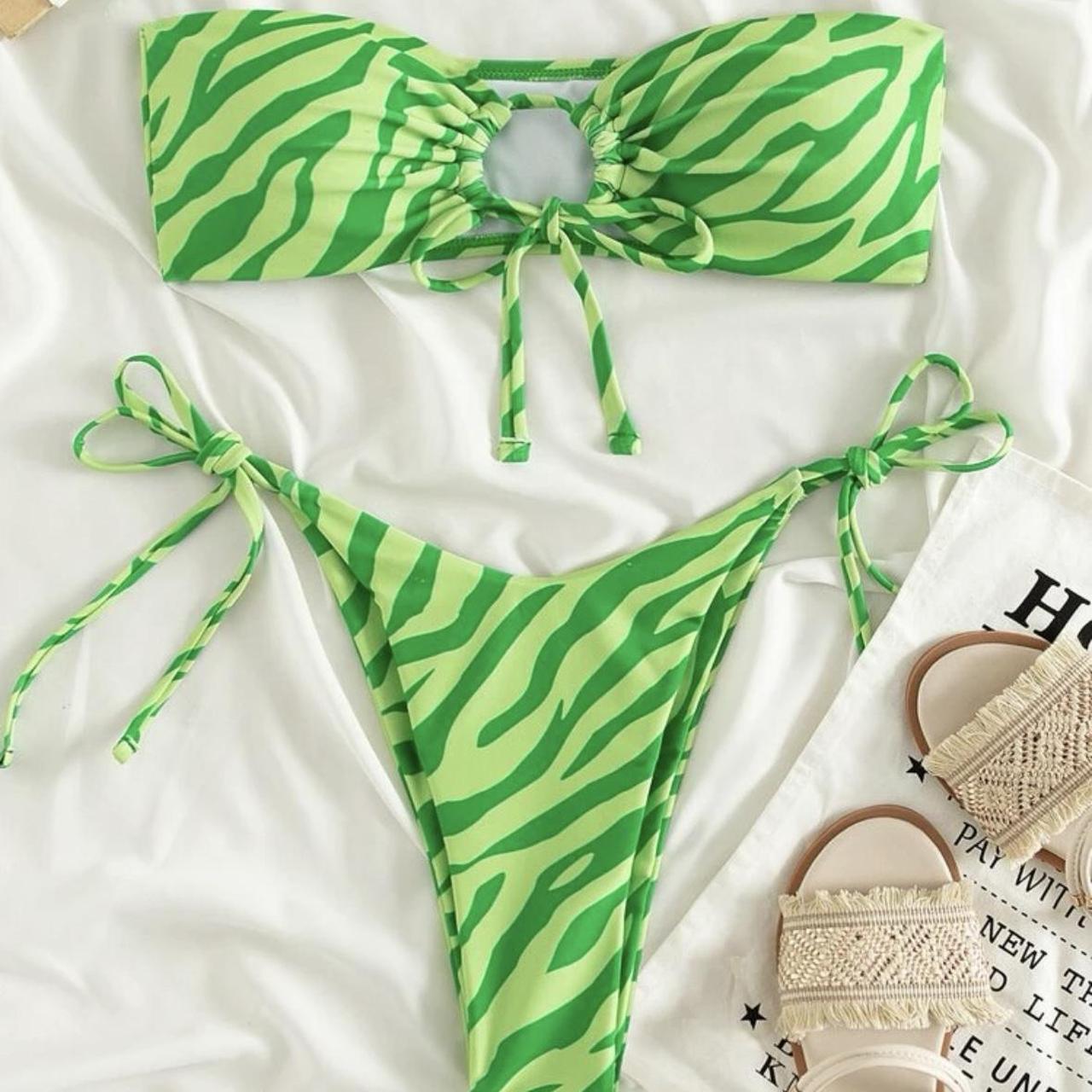 never worn shein green zebra bikini shein... Depop