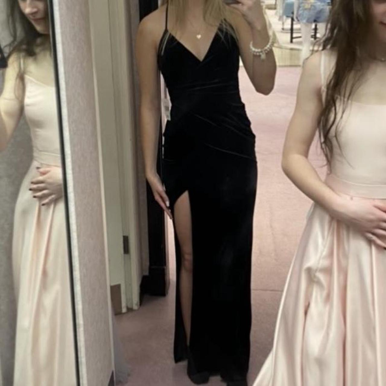 belk black velvet dress with slit prom blackdress... Depop