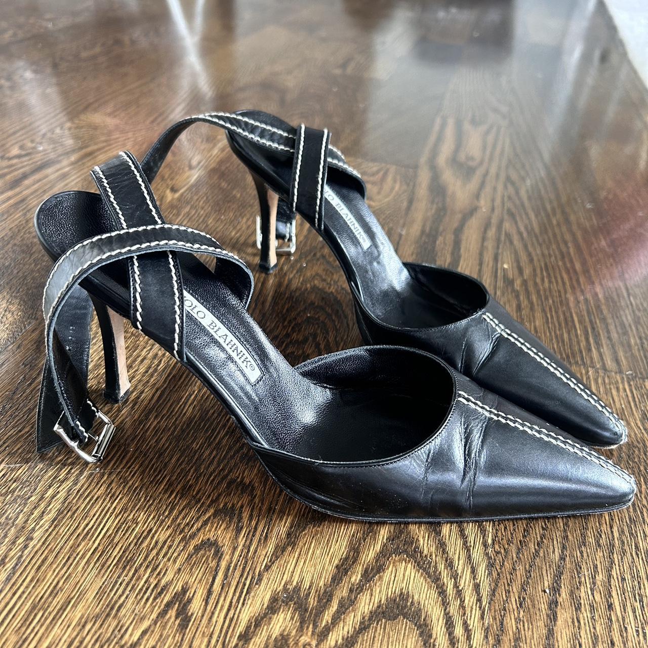 vintage 90s manolo blahnik kitten heels pointed toe,... - Depop