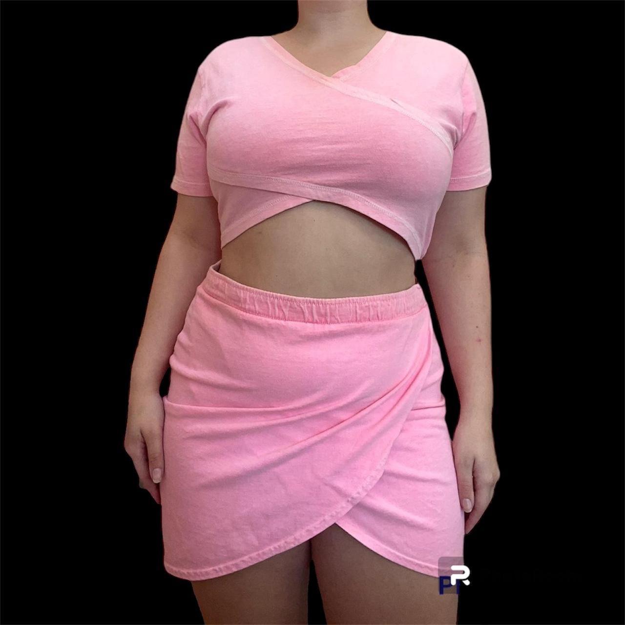 Vintage Baby Pink crop top and skirt set By the... Depop