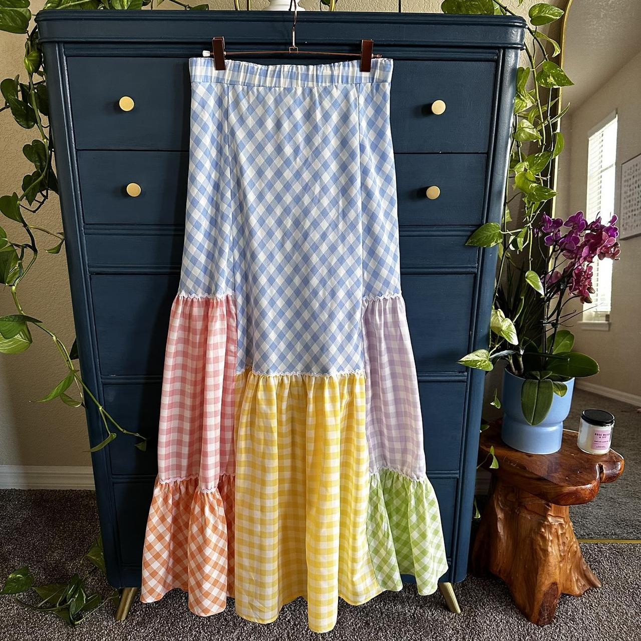 Gorgeous rainbow 🌈 gingham upcycled maxi skirt with... - Depop