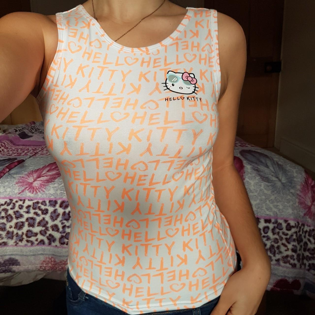 Hello Kitty Women's White and Orange Vest | Depop