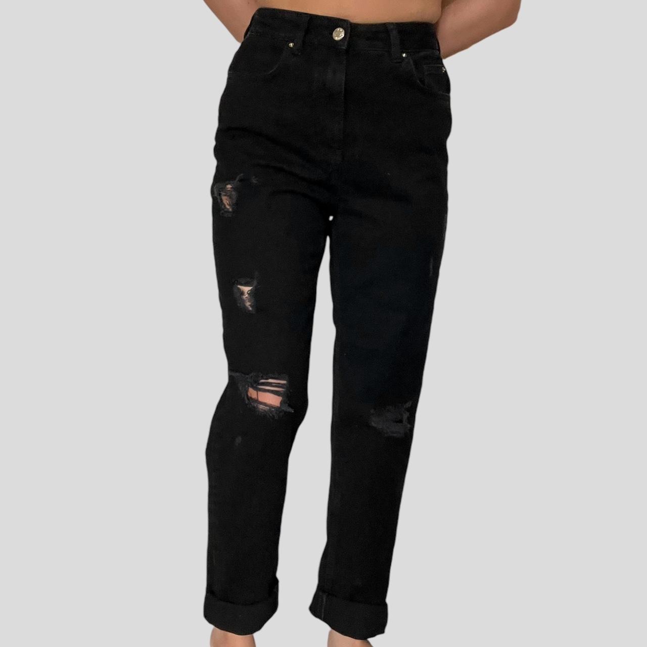 primark black distressed ripped mom jeans,
