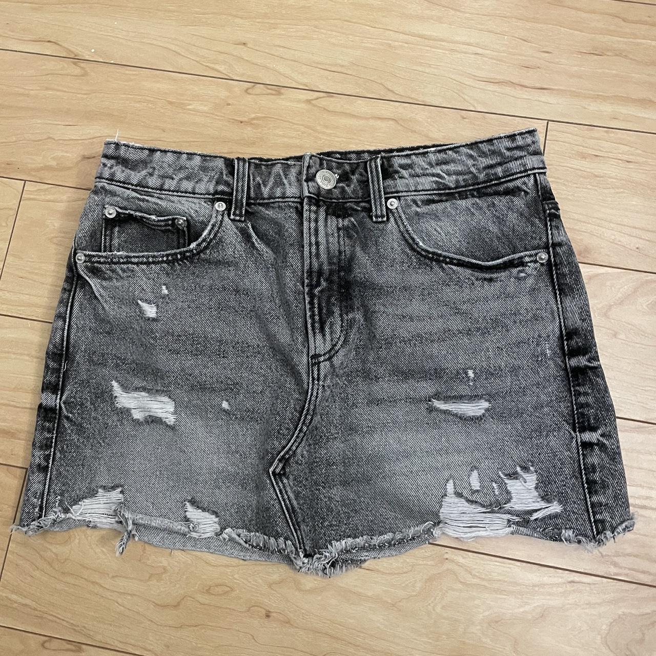 grey distressed denim skirt from zara size