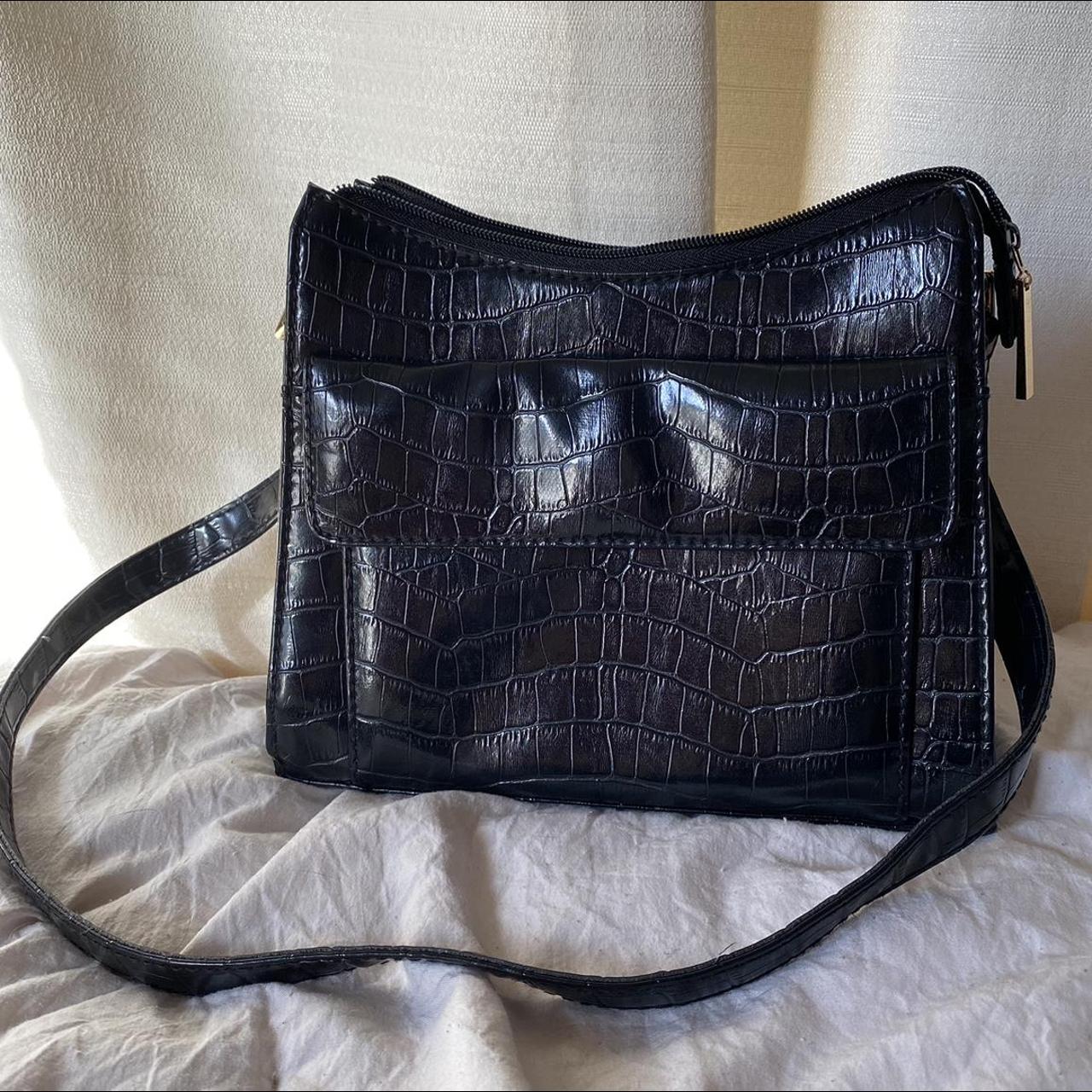 Black faux leather shoulder bag Brand: unknown... - Depop