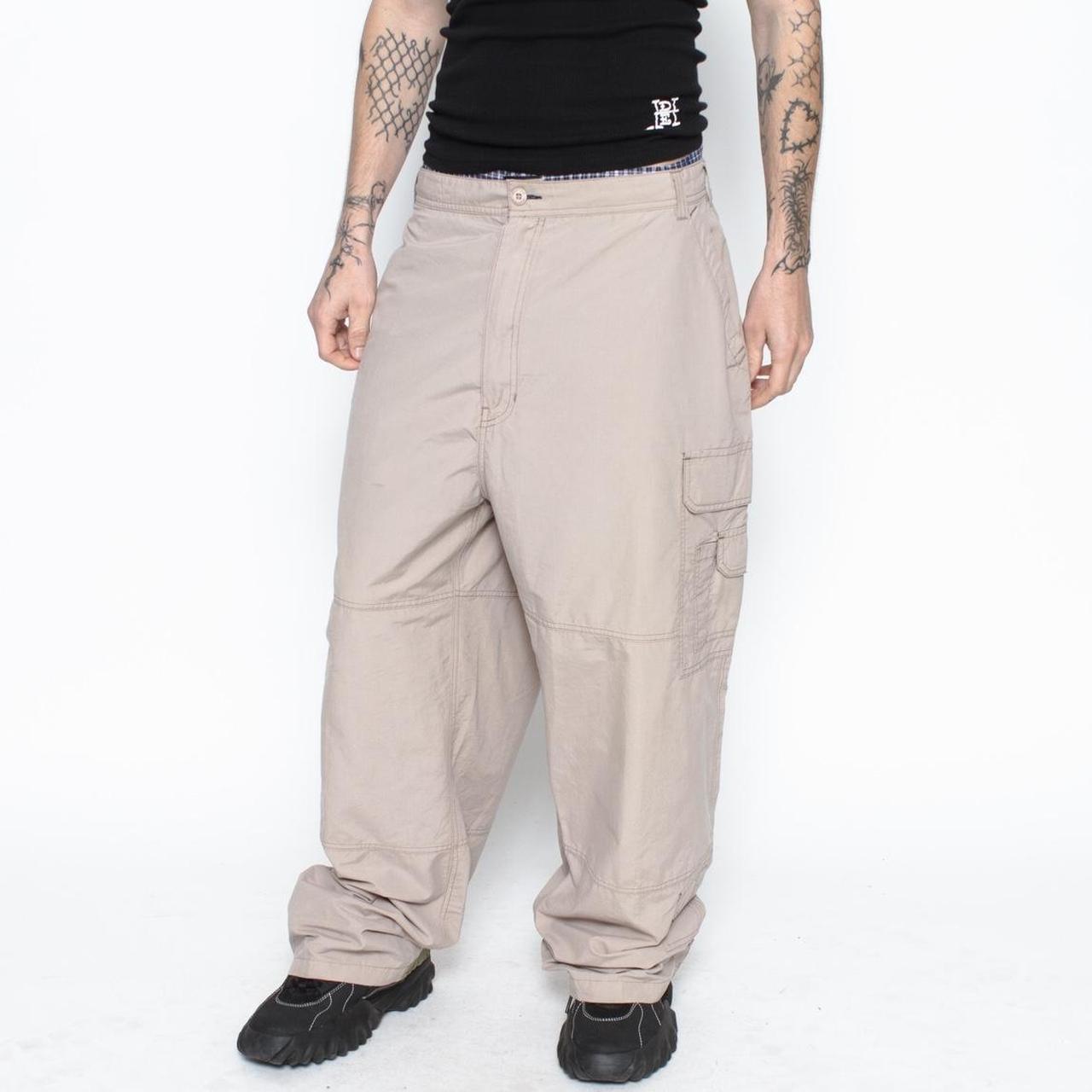 90s baggy cargo pants by Wearfirst. Tan khaki light... - Depop