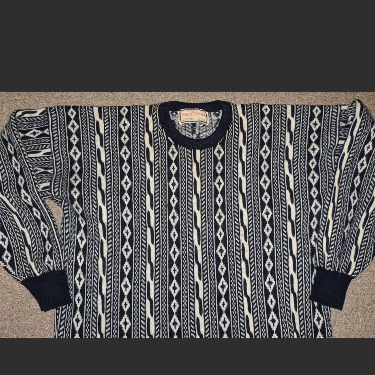 Alex Paine Mens Vintage Cream Navy Lambswool... - Depop