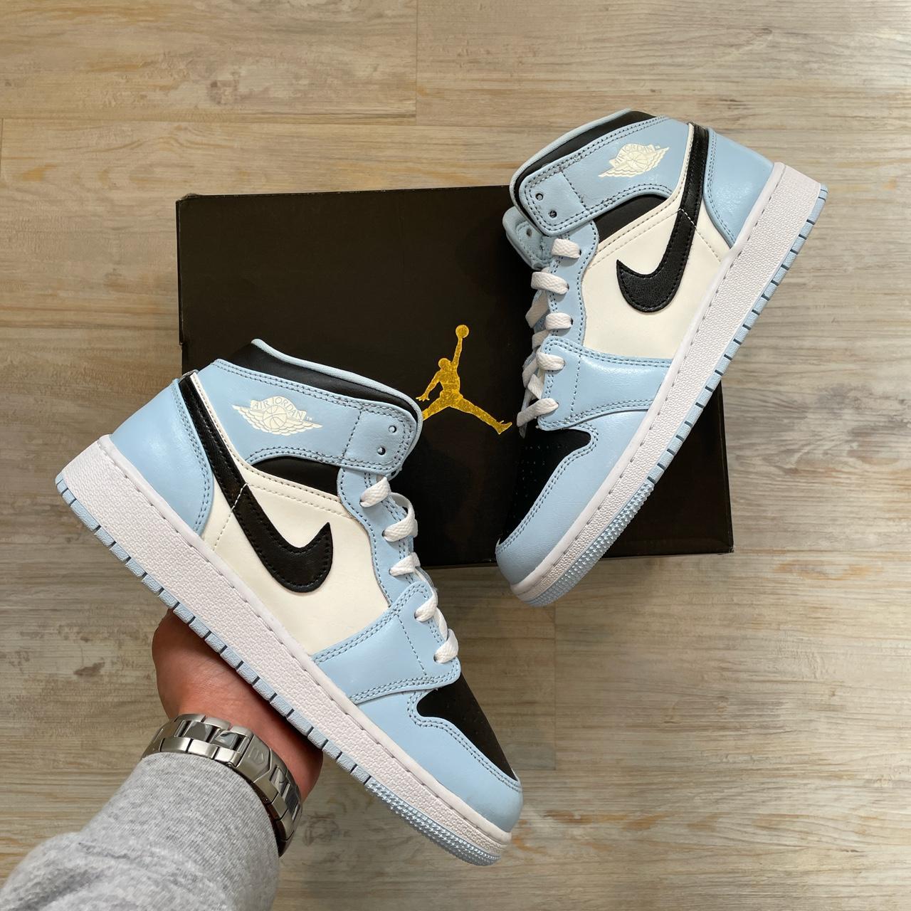 white and blue jordans women