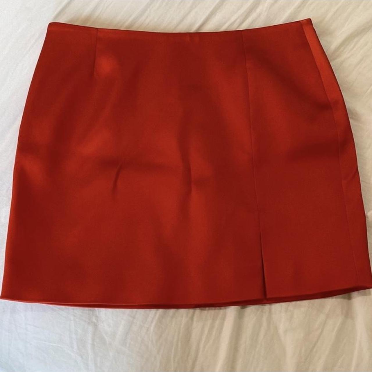 Red orange satin skirt, brand new US size 8 - Depop