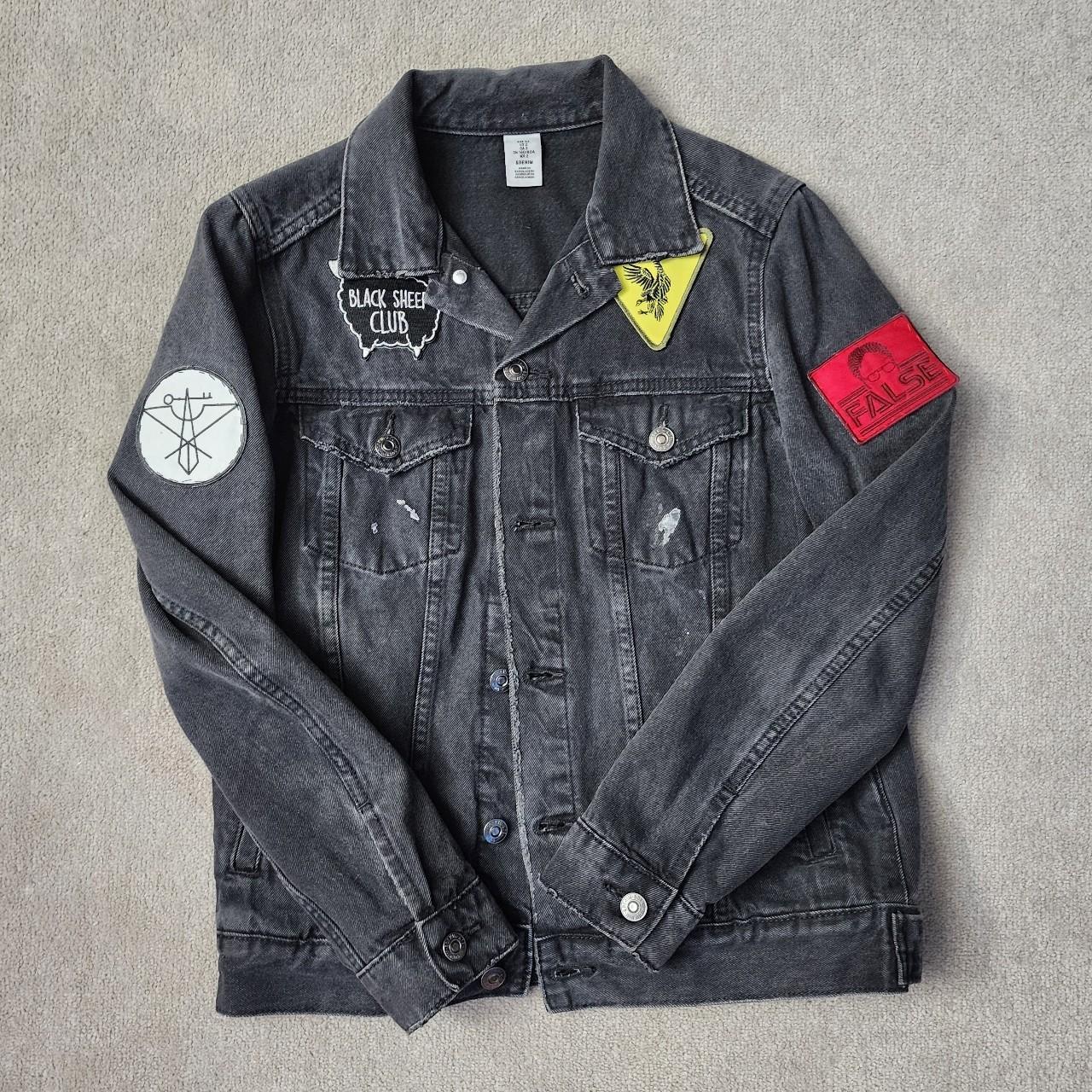 Black denim jacket with patches hotsell