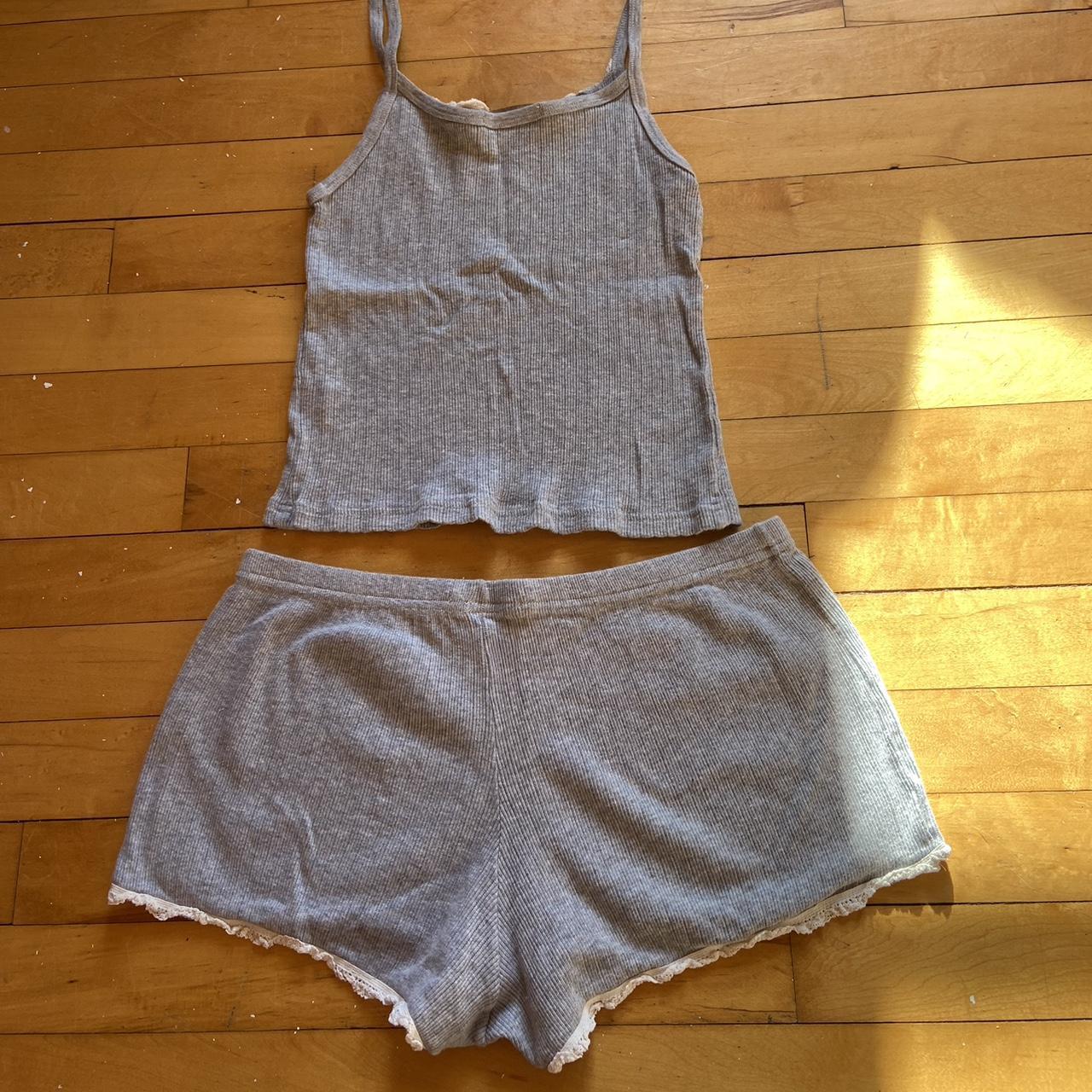 brandy pj tank and shorts set gray with lacey... Depop