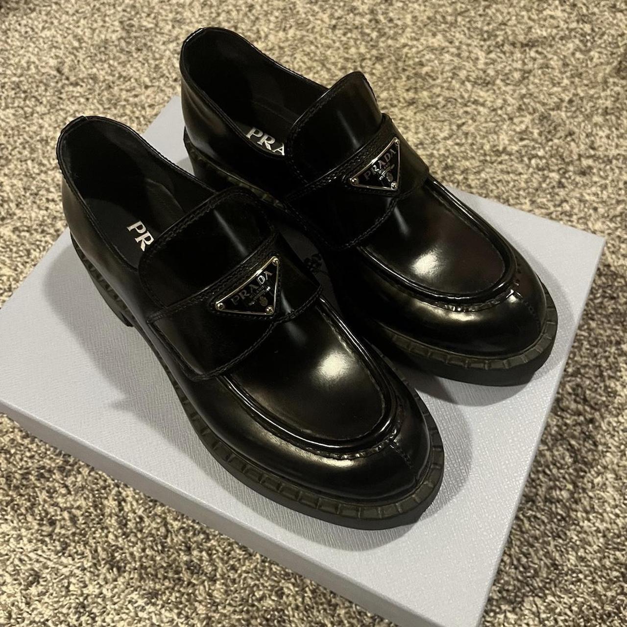 Shoes Prada Loafers Womens Uk Prada Brushed Leather Loafers Black