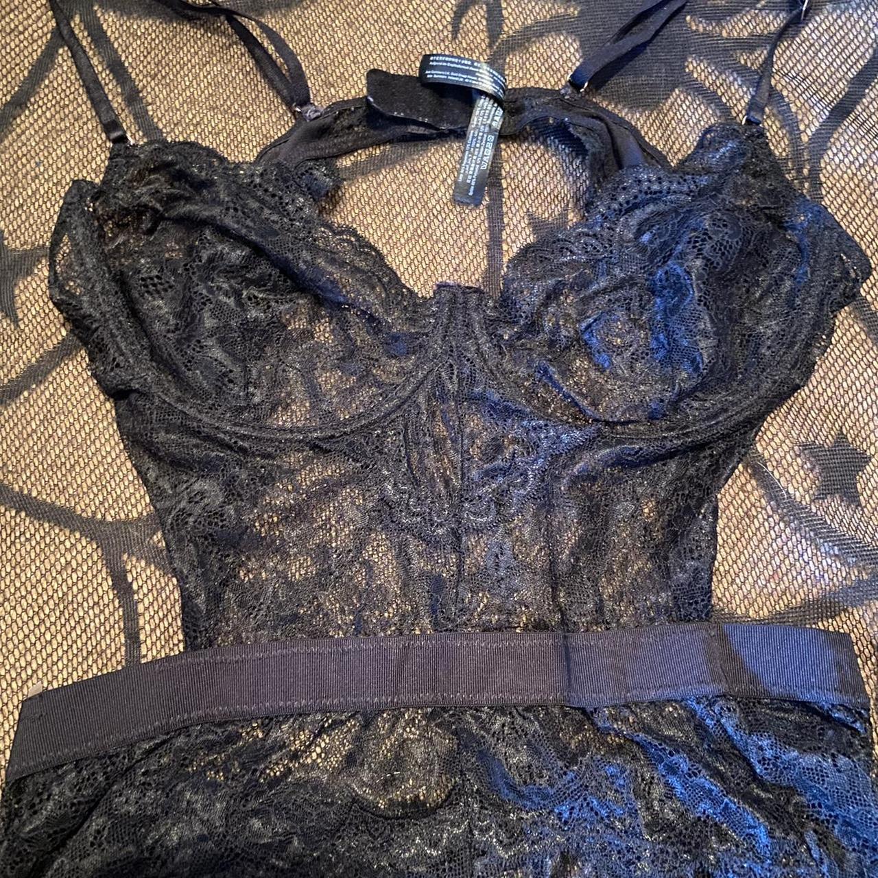 Black lace lingerie body suit. Waist is cut out with... - Depop