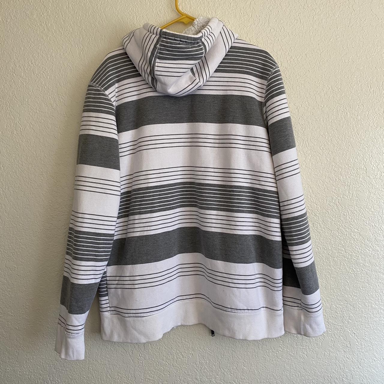 grey and white rerun zip-up hoodie tagged xl but... - Depop