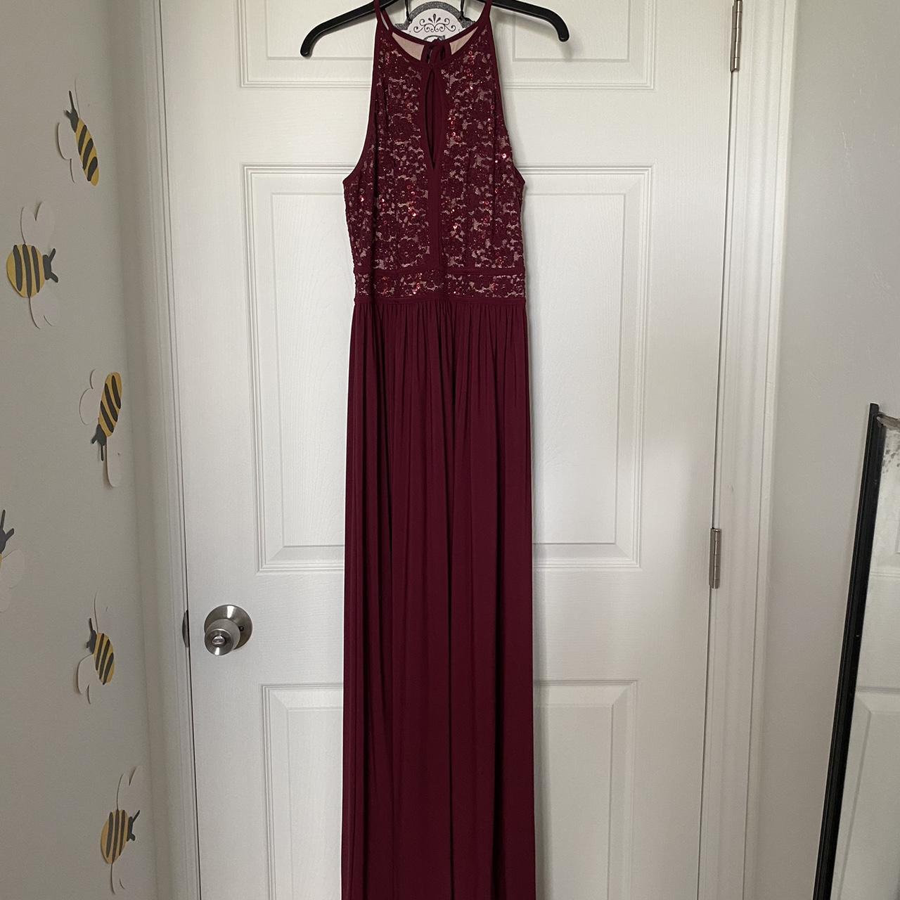 David's Bridal Women's Burgundy and Cream Dress Depop