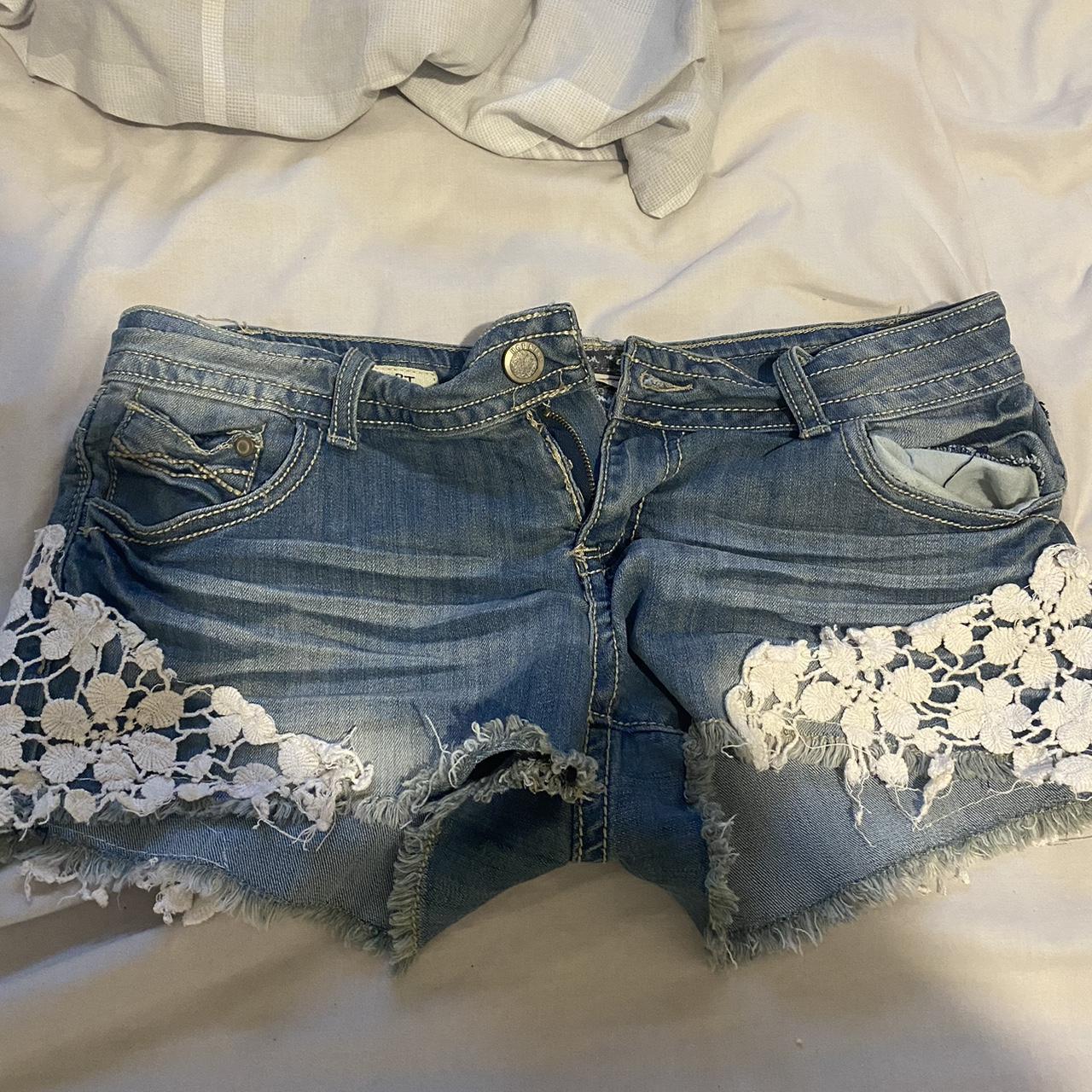 Cute Low Rise Denim Shorts, Frayed Mini Denim Shorts