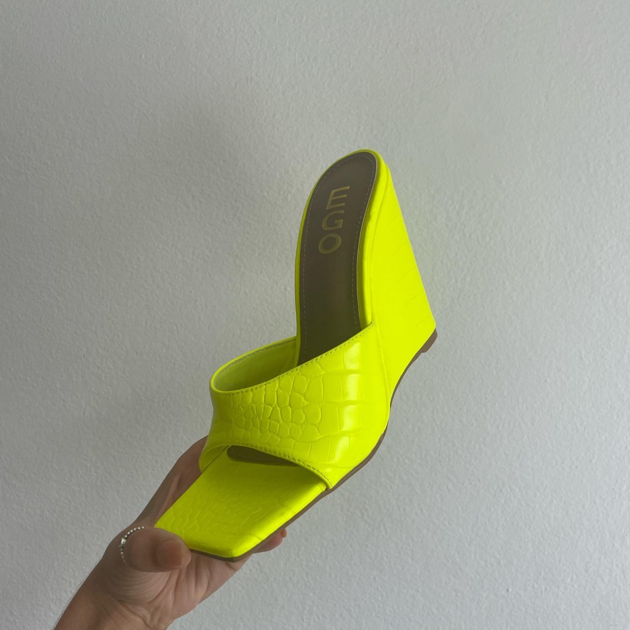 Ego Shoes Wedge Sandals Square Toe Neon Yellow Depop