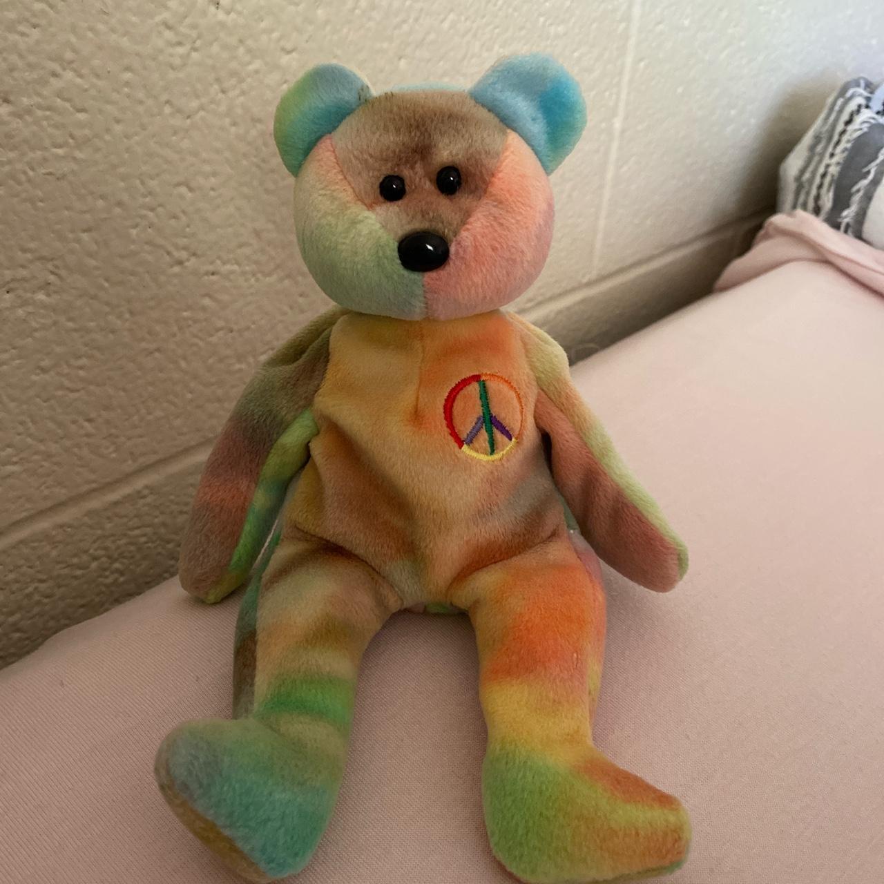 Rainbow peace sale bear beanie baby