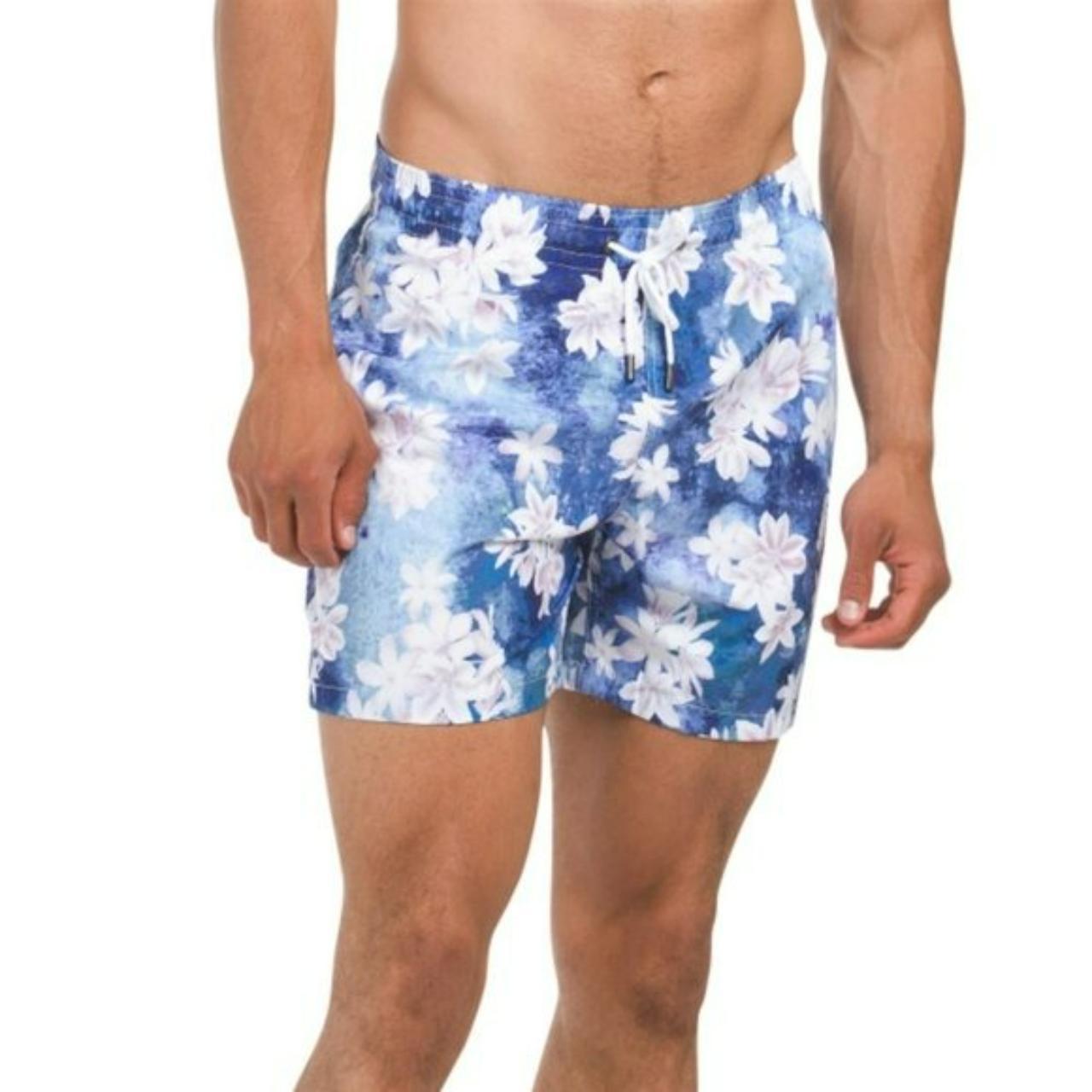 Men's Blue and White Swim-briefs-shorts | Depop