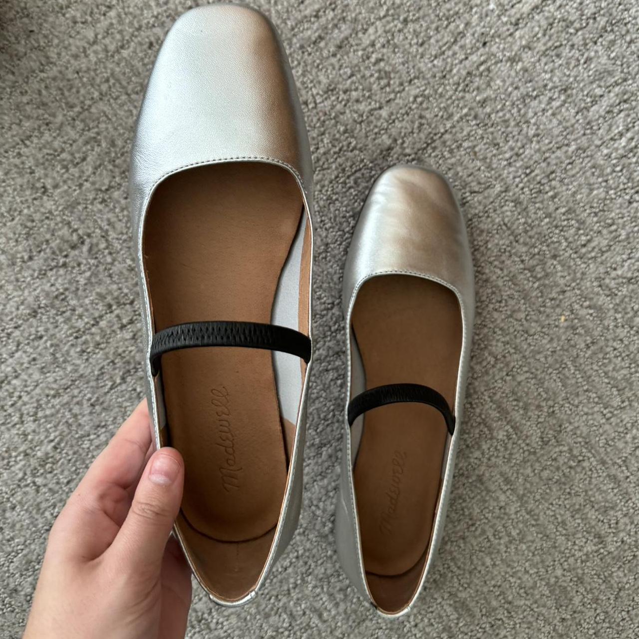 Madewell Greta Ballet Flats - Silver gently used -... - Depop