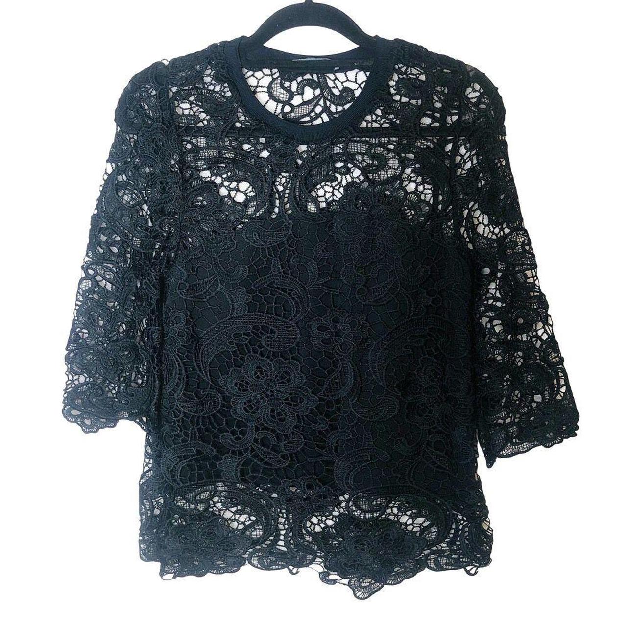 Zara Black Lacy Crochet Top Blouse Lined Size Small... - Depop