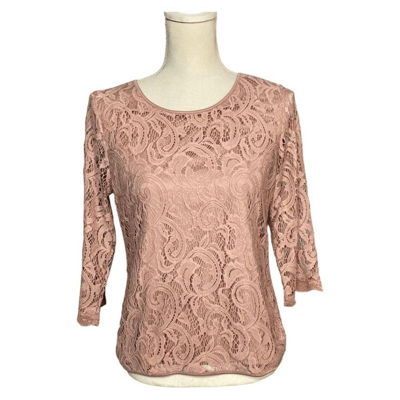 Adrianna Papell Pink Lace 3 4 Sleeve Blouse Size Depop