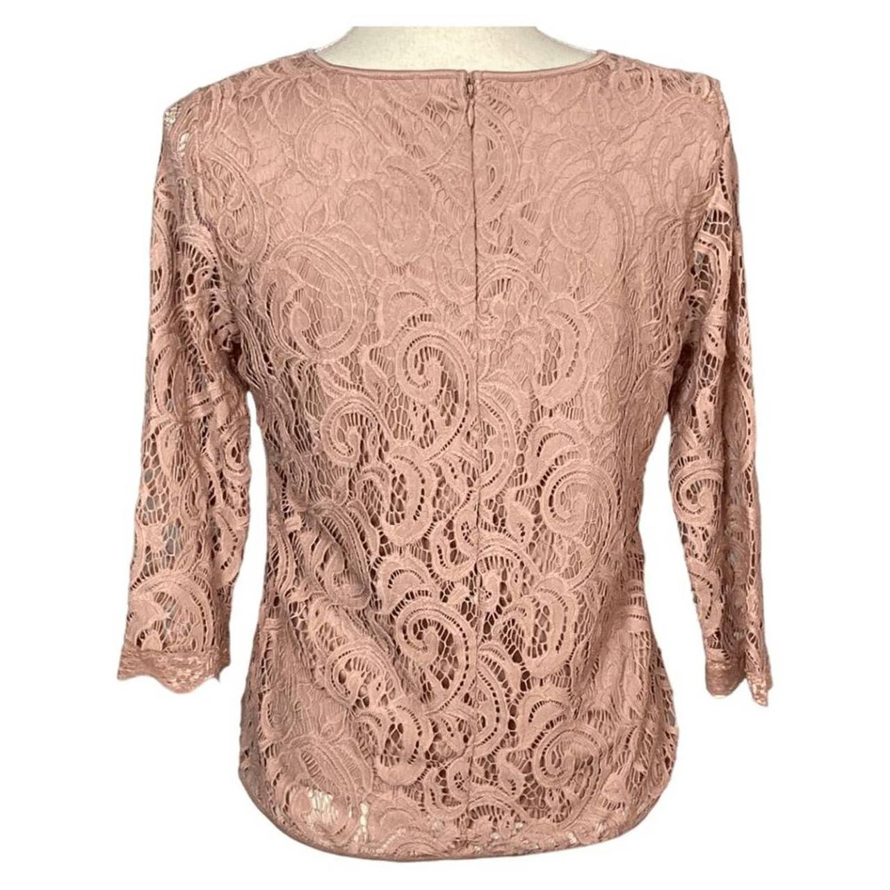 Adrianna Papell Pink Lace 3 4 Sleeve Blouse Size Depop