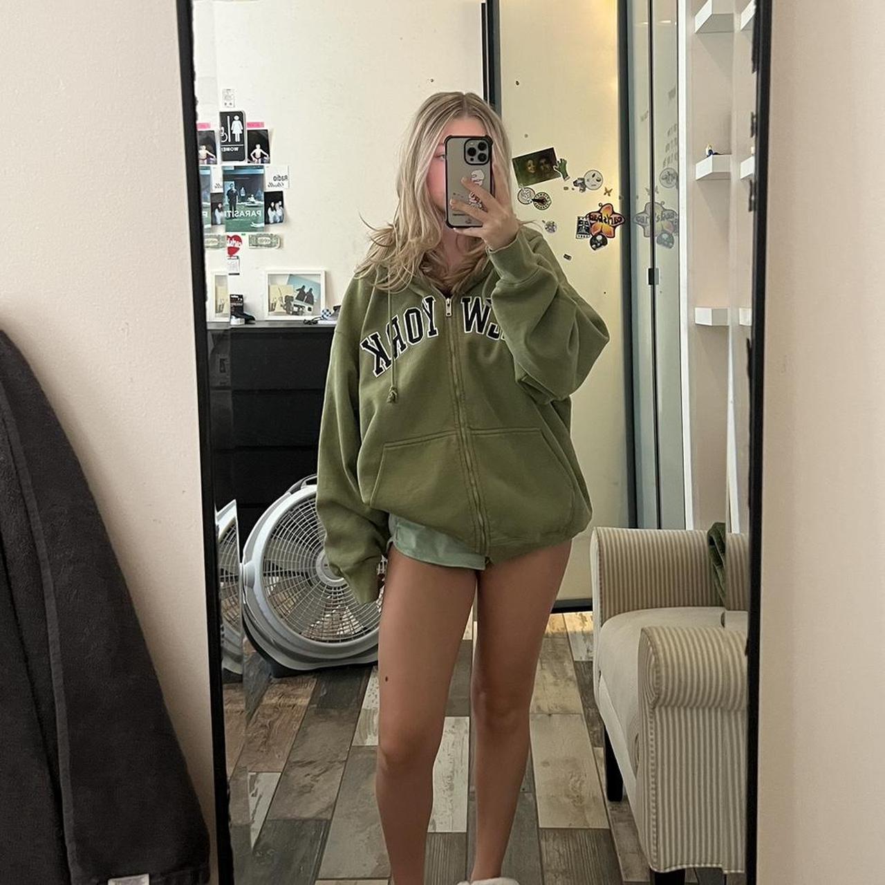 Brandy Melville Christy Green New York Zip Up - Depop