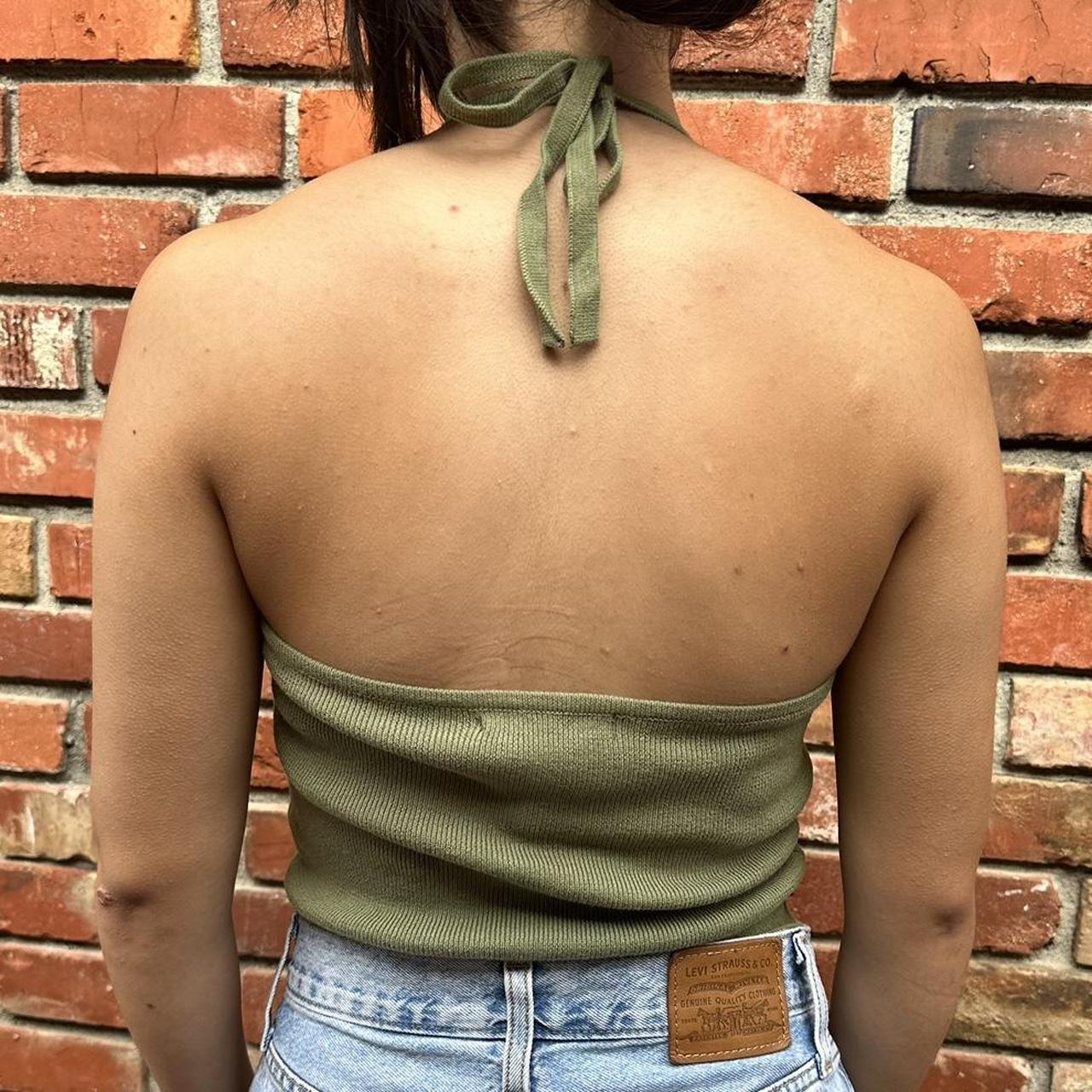 Brandy Melville Jordyn Halter Top green ribbed tie - Depop