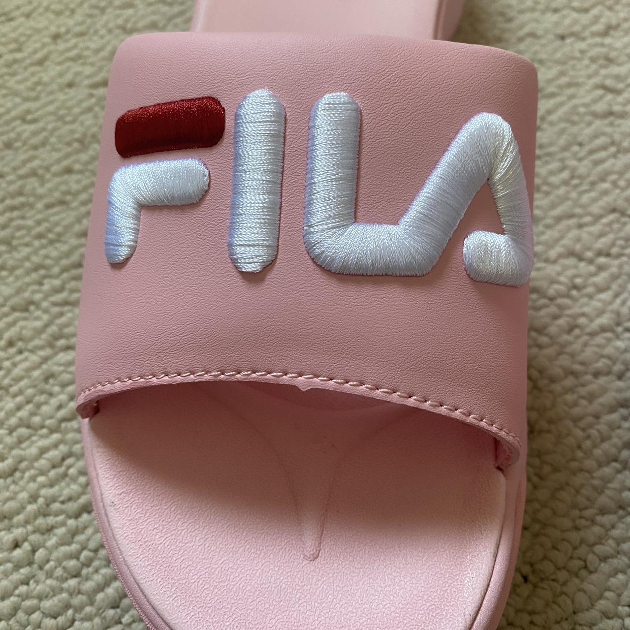 hot pink fila slides