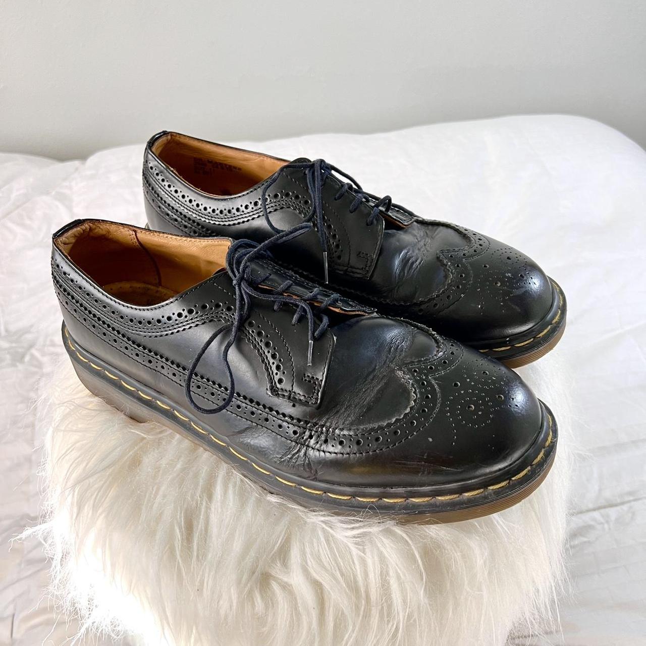 Doc Marten black lace up shoes. 3989 YELLOW STITCH... - Depop