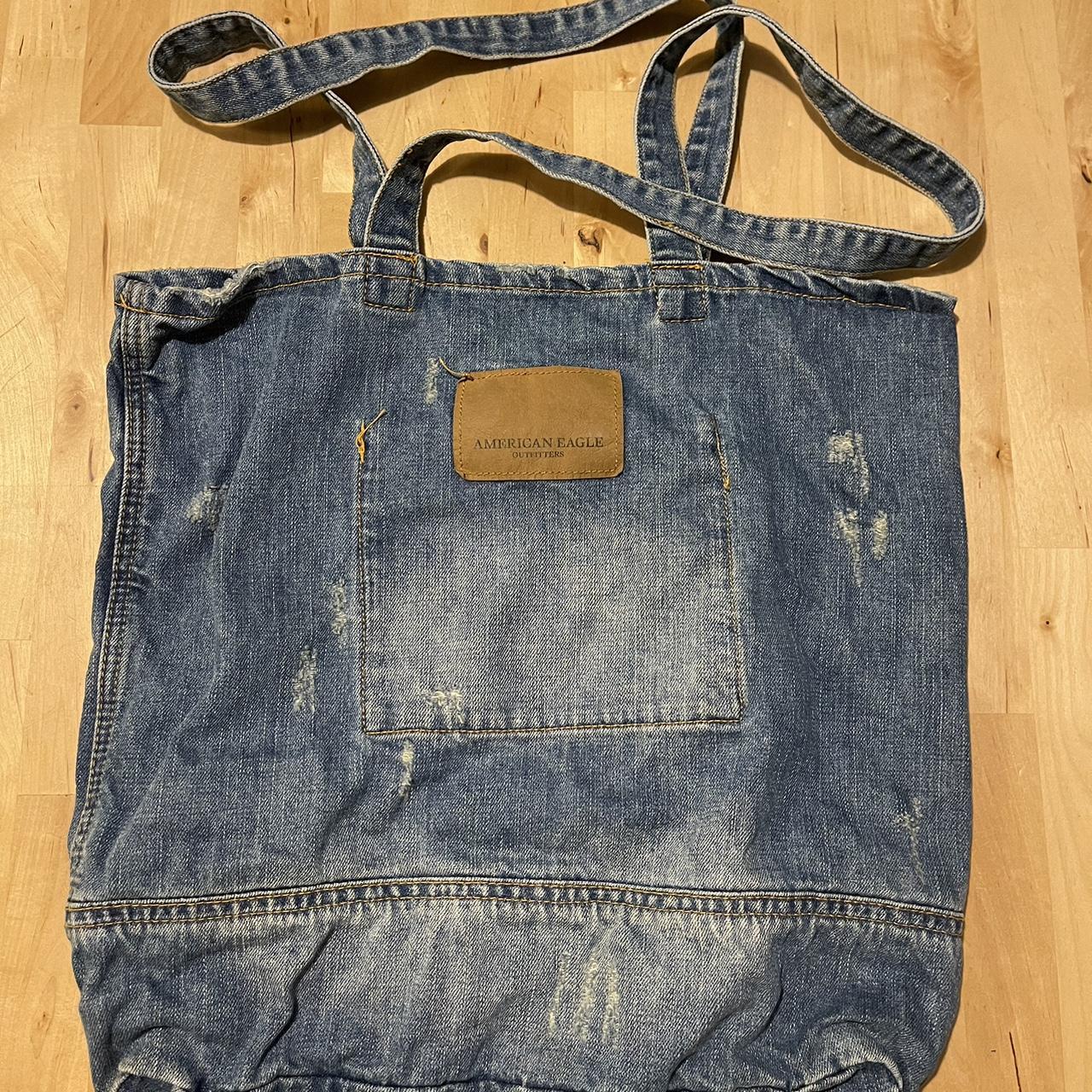 AMERICAN EAGLE Jean Denim Tote Bag Handbag Distressed Grocery bag - Purse |  eBay
