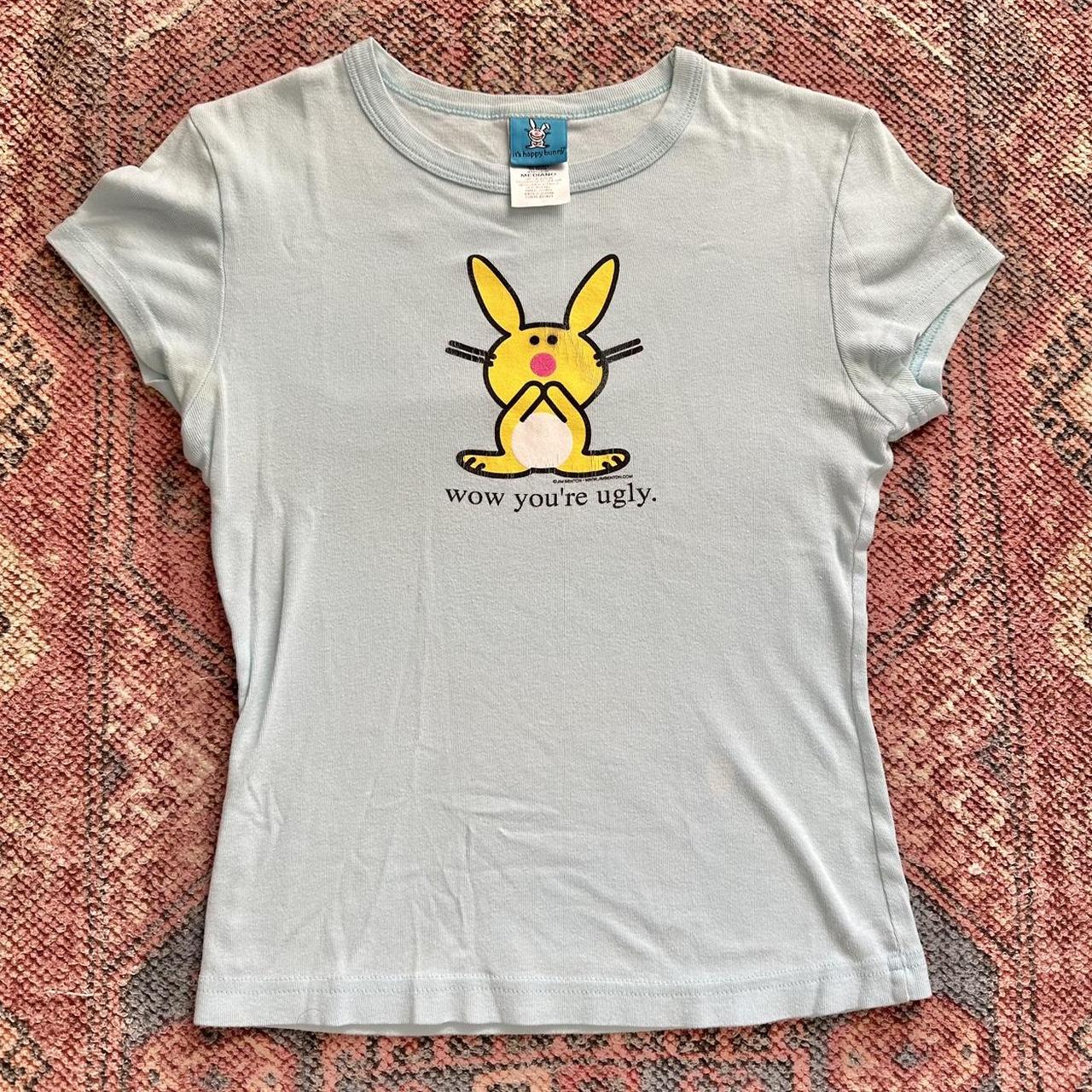 It’s happy bunny y2k vintage baby tee 😭 There’s a... - Depop