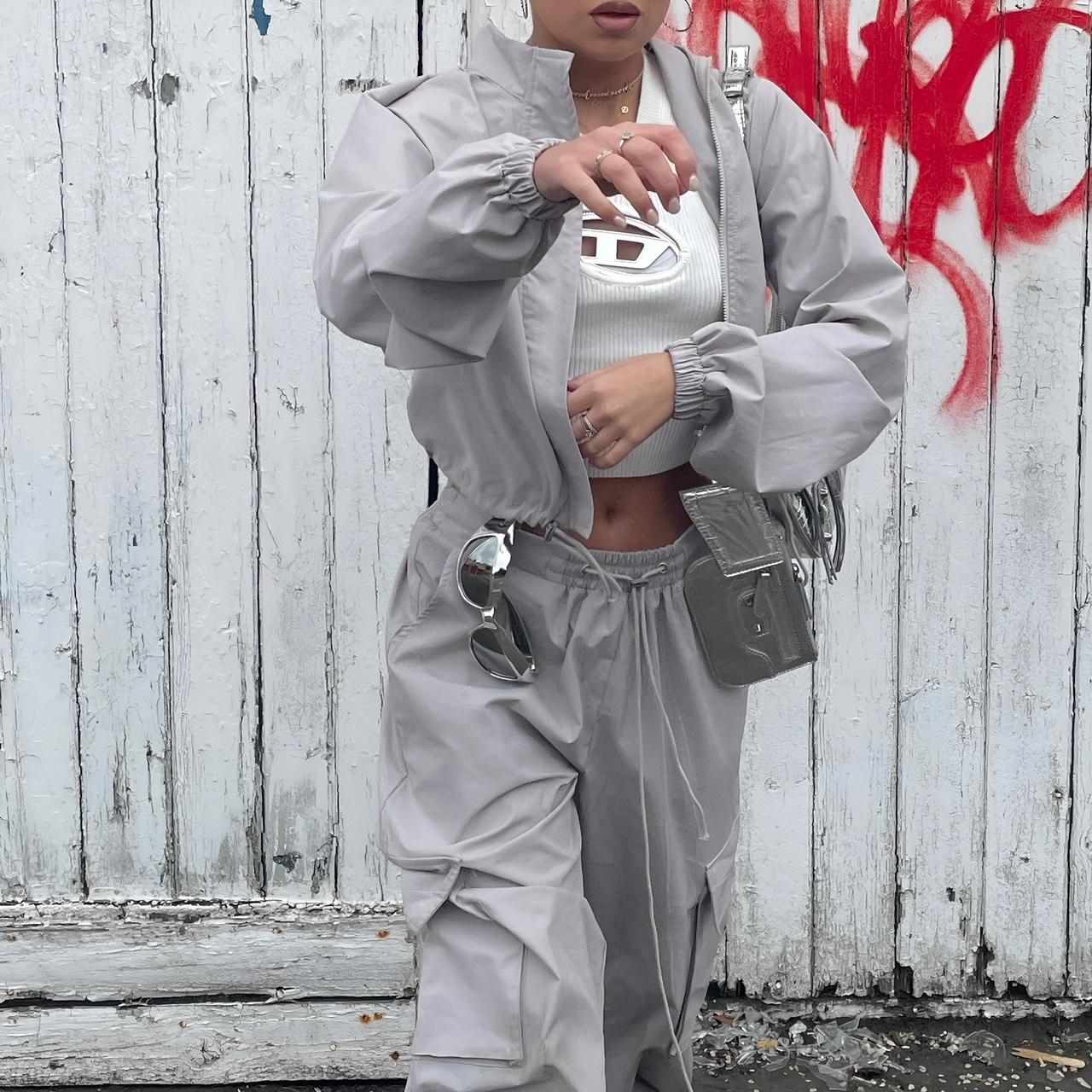 Grey shell parachute tracksuit from plt both a size... Depop