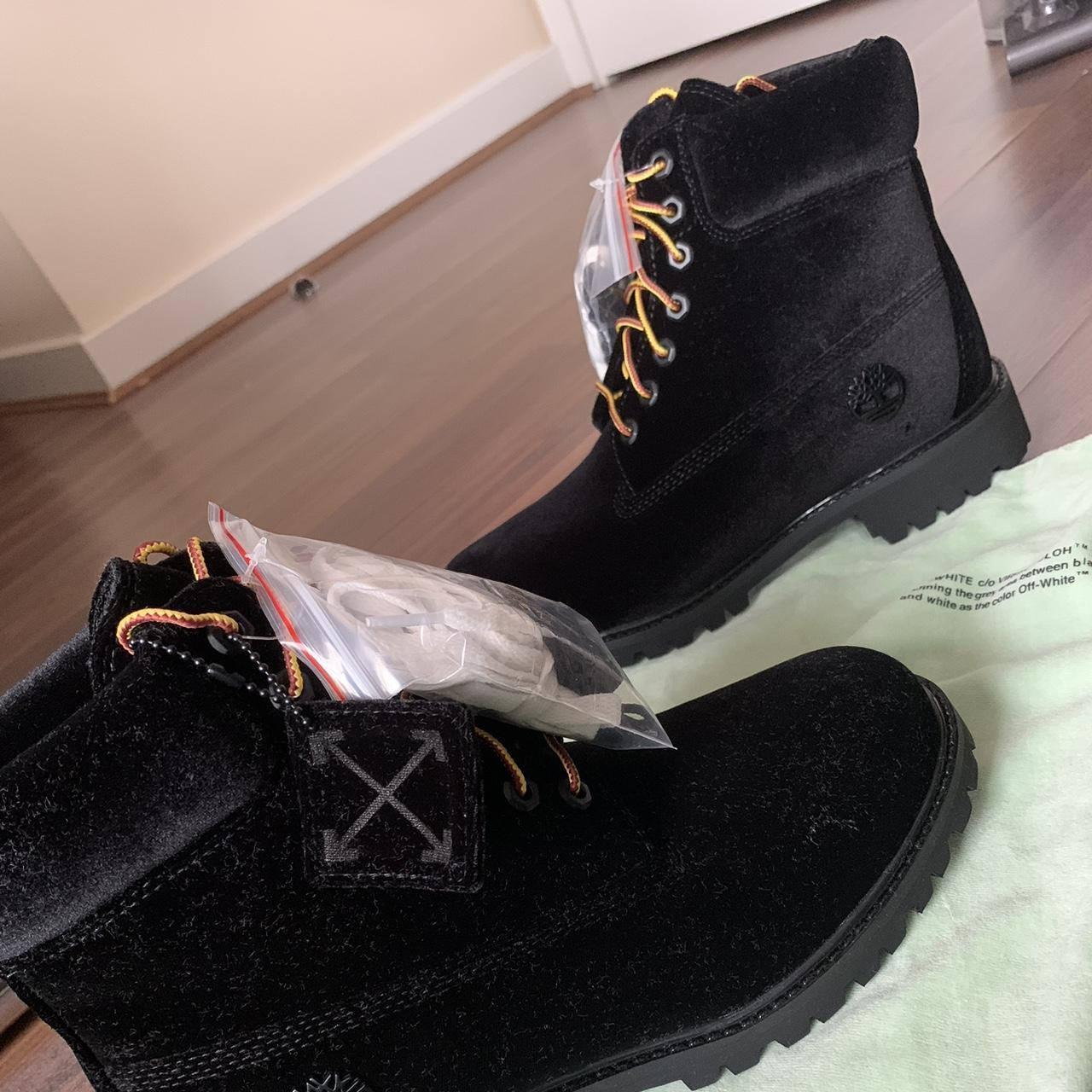 Off White x Timberland Velvet Black Boots Size UK 7. Depop