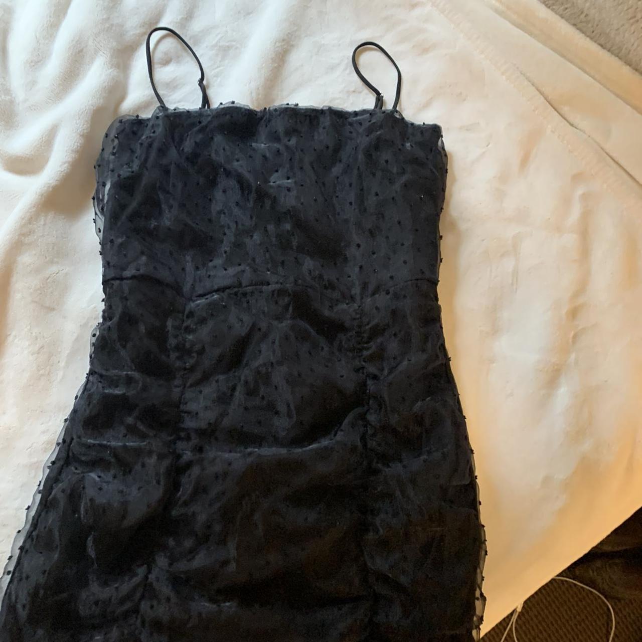 LUCY IN THE SKY black dress with dot lace -size... - Depop