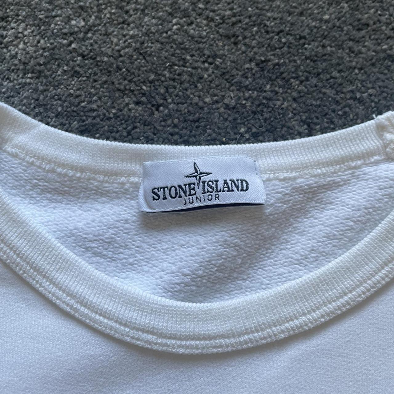 Junior white stone island jumper - Depop