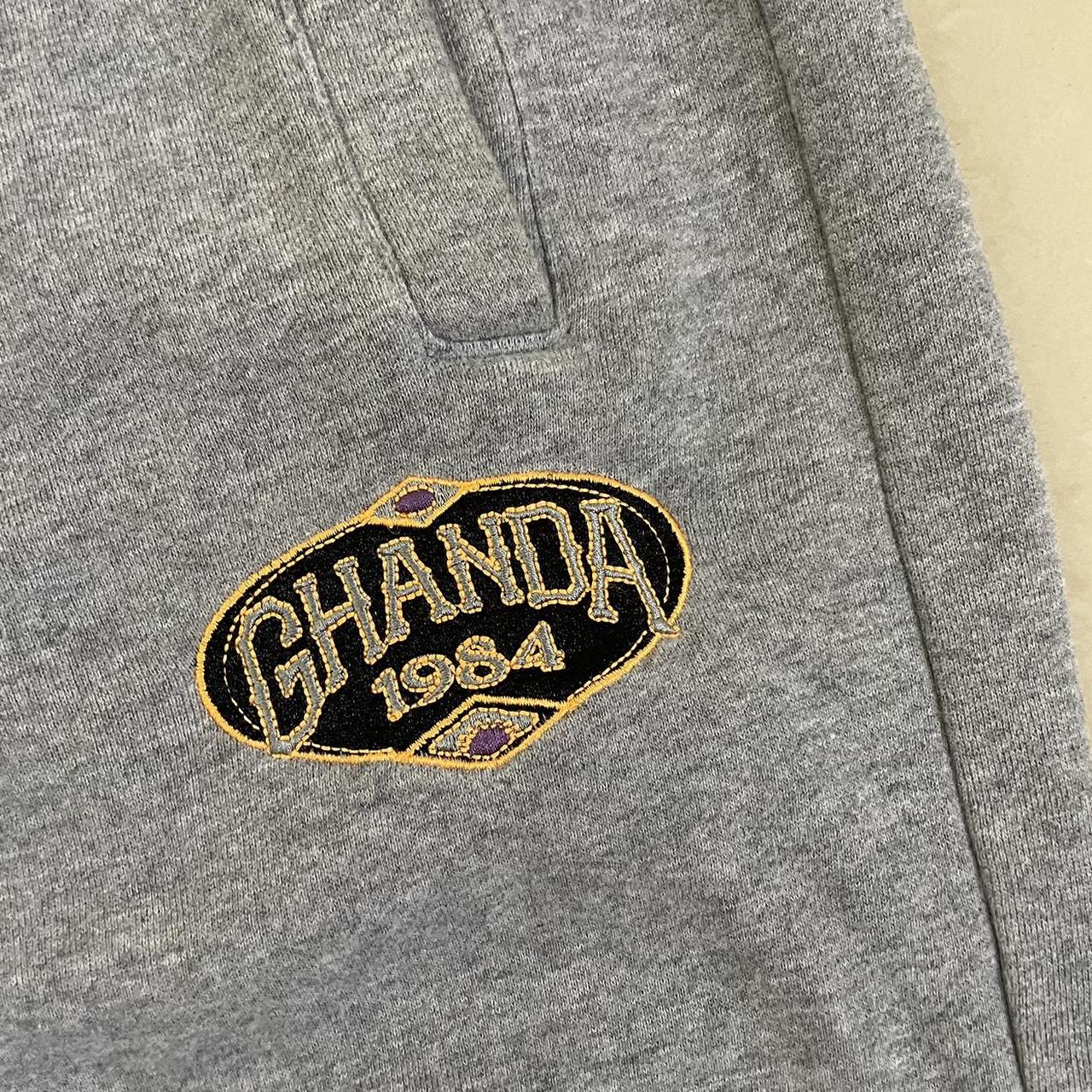 Ghanda grey trackies, fleece lined with embroidered... Depop