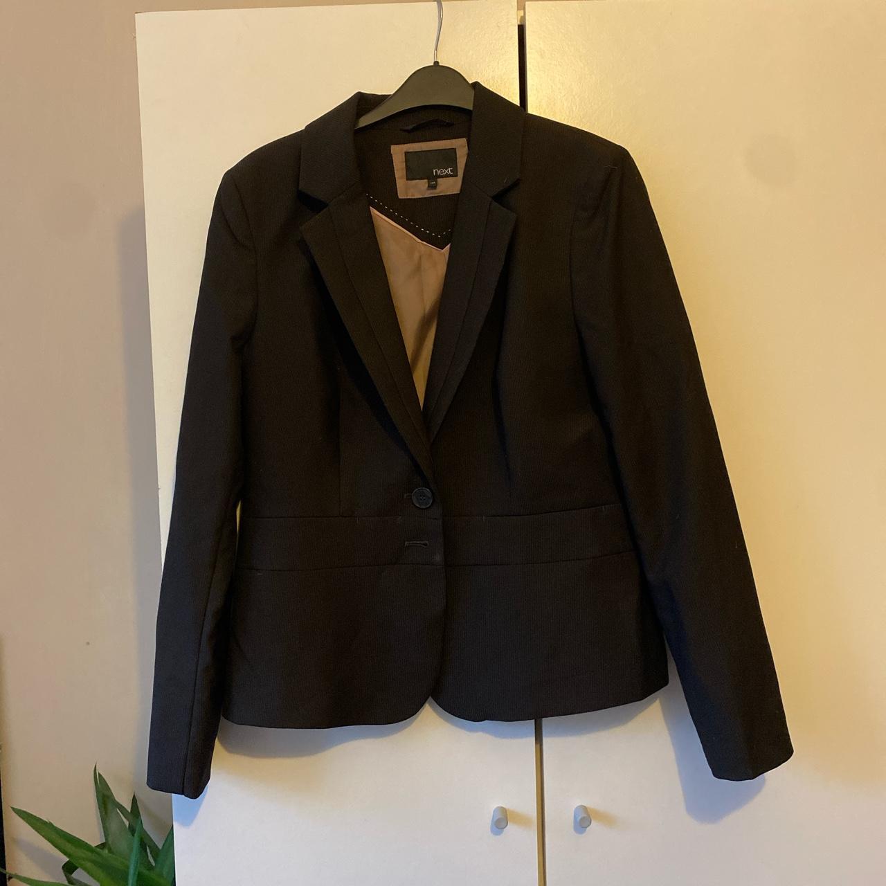 Next brown pinstripe suit jacket blazer size... - Depop