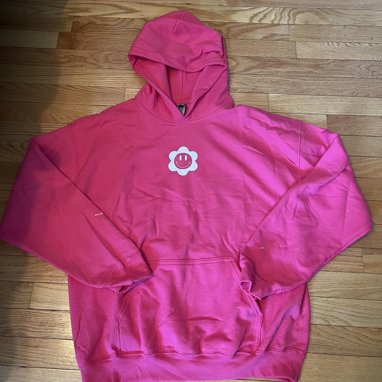 hot pink cute oversized hoodie with quote on the... - Depop