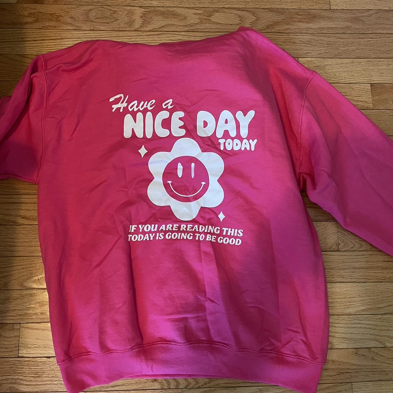hot pink cute oversized hoodie with quote on the... - Depop