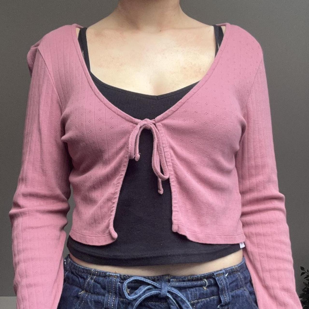 NEW girl ORDER pink pointelle Kitten Tie Cardigan.... Depop