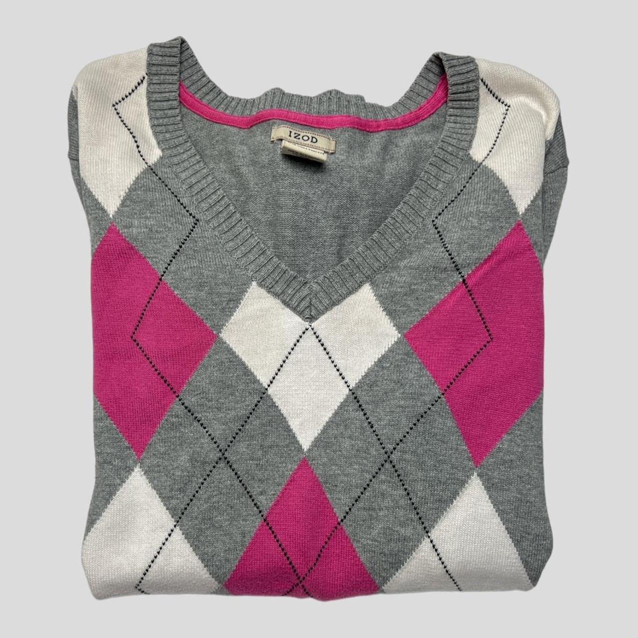 V Neck Pink And Grey Argyle Sweater Pringle Of Scotland V Neck