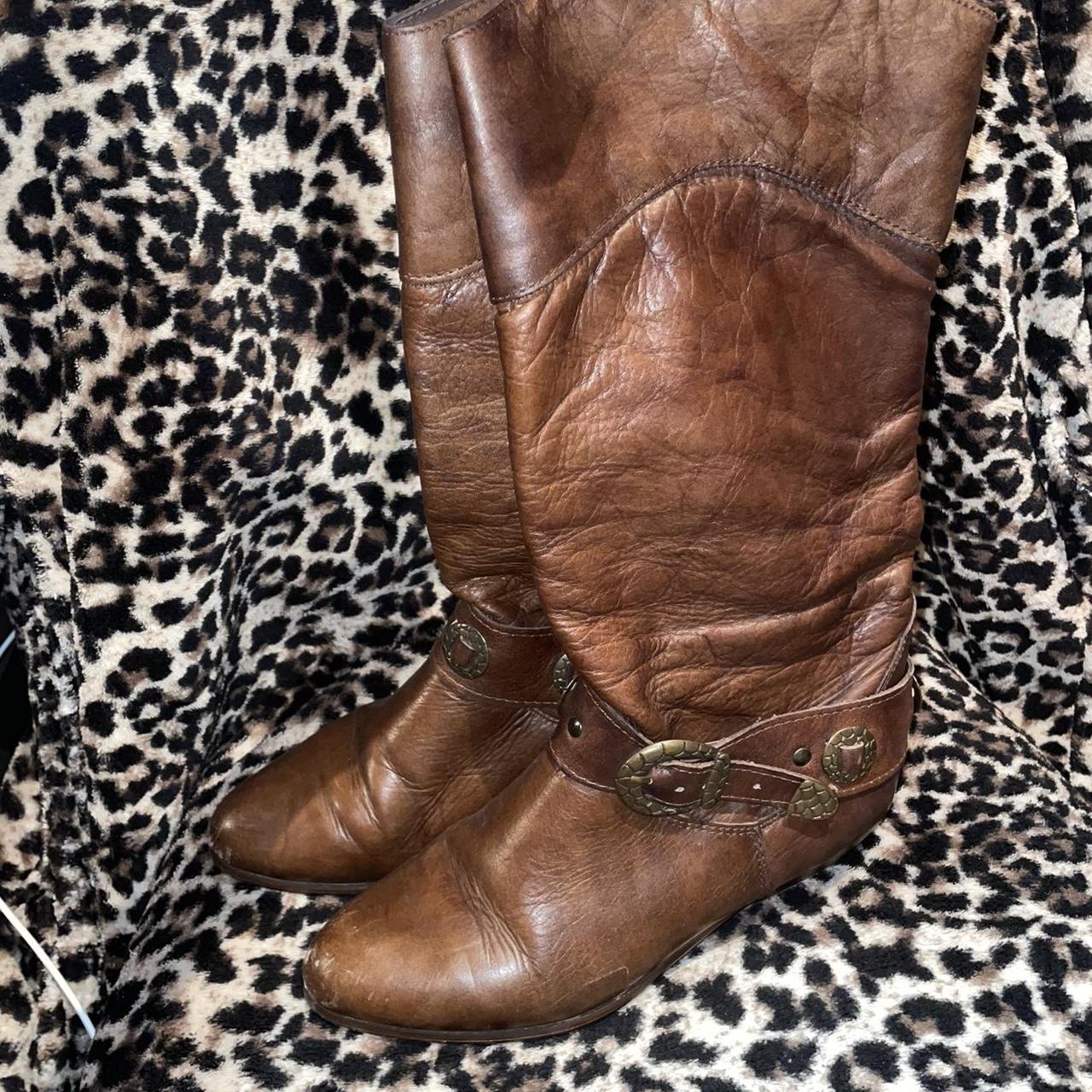 Vintage Italian leather western boots Made in... - Depop