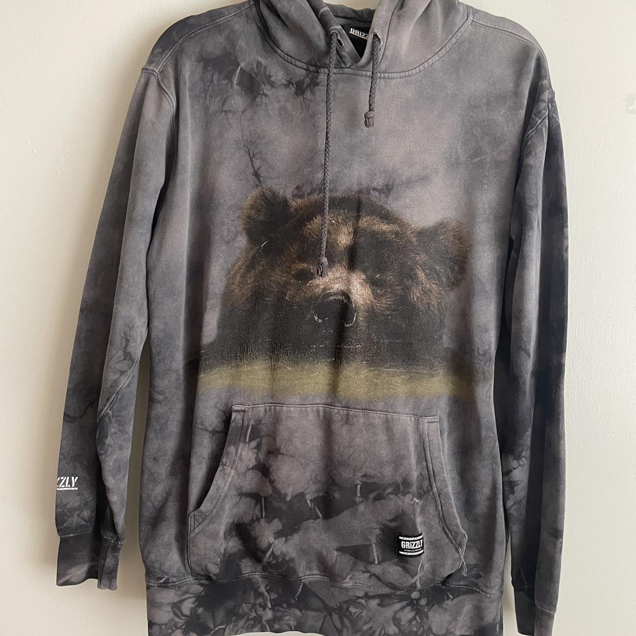 Grizzly Bear grey and black tie dye hoodie Chest. Depop