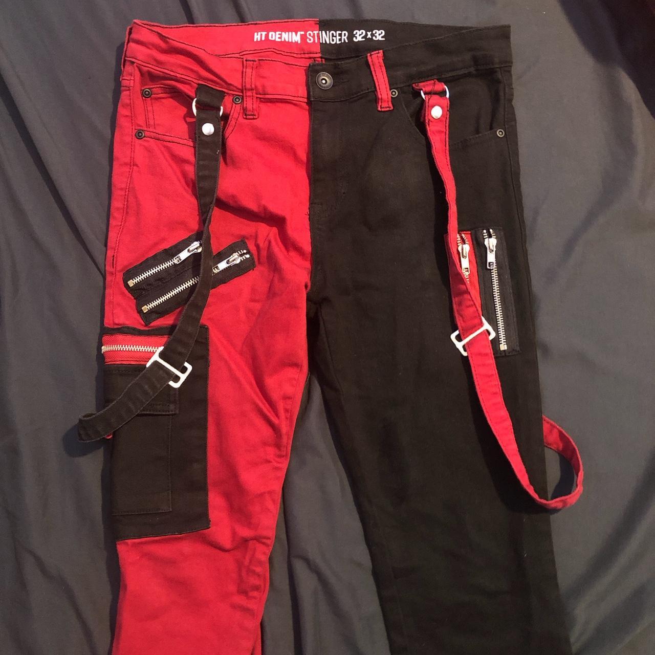 hot-topic-men-s-red-and-black-jeans-depop