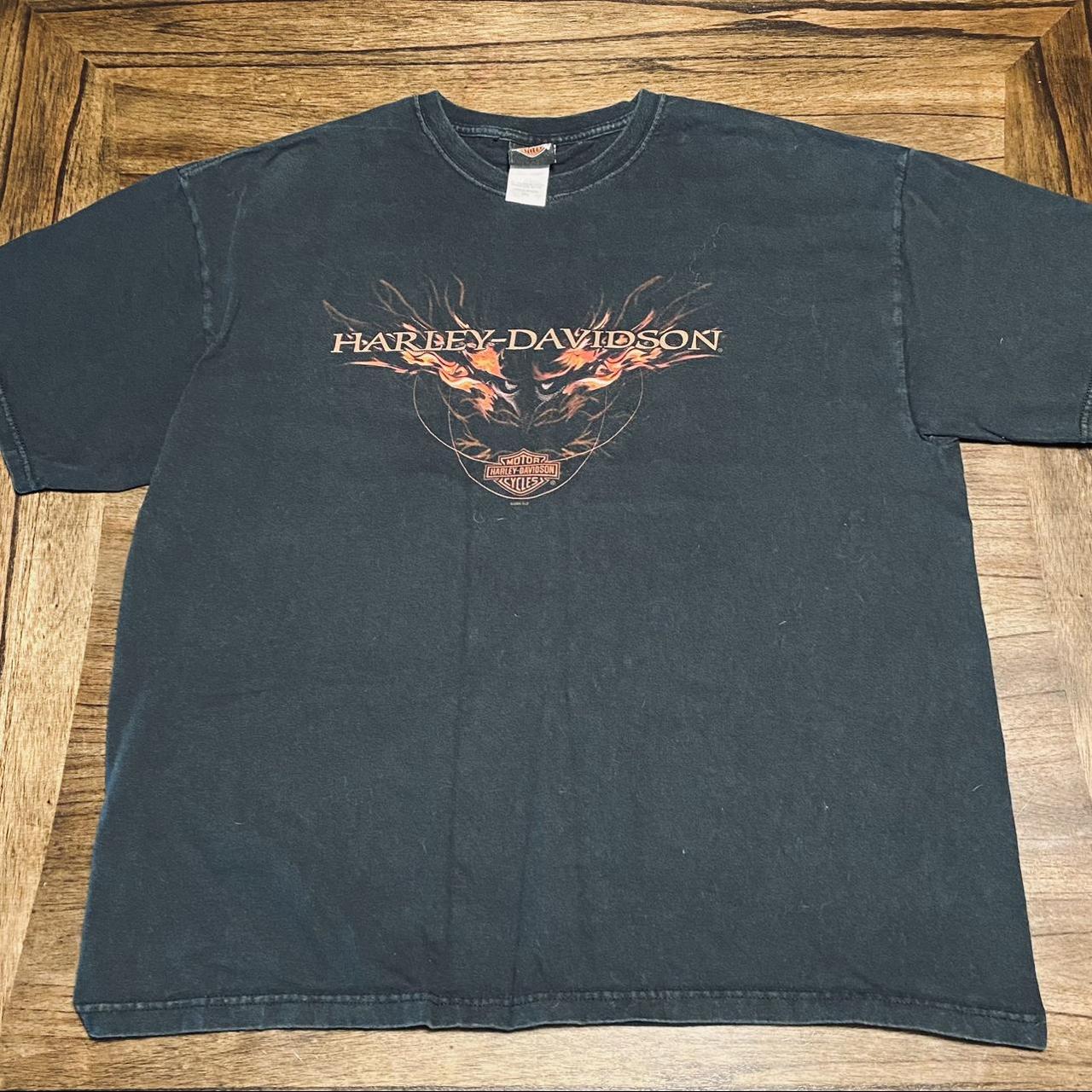 Harley Davidson Men's Black and Orange T-shirt | Depop